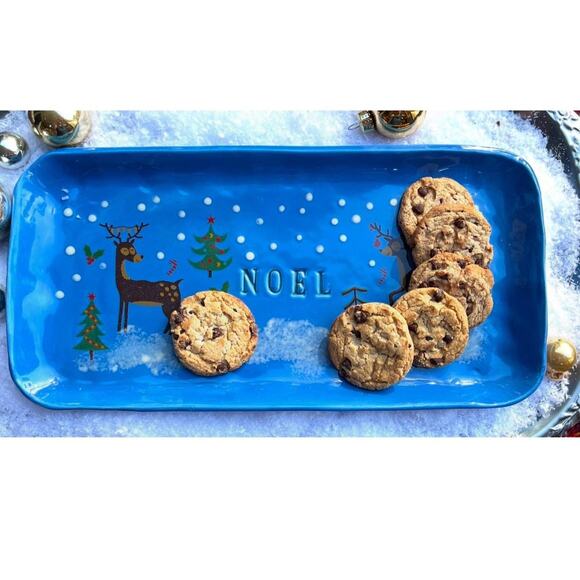 Reindeers Snow with the words NOEL/Blue Rectangular Serving Dish or Jewelry Dish - Picture 9 of 10